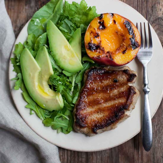 Grilled Pork Chops and Peaches