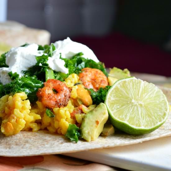 Kale & Jerk Shrimp Wraps