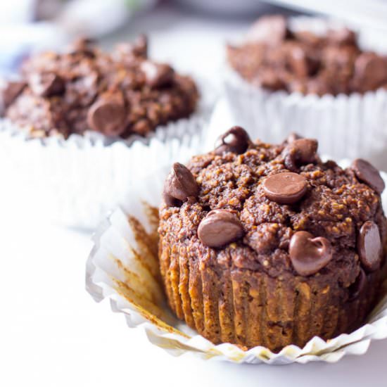 Chocolate Pumpkin Oat Muffins
