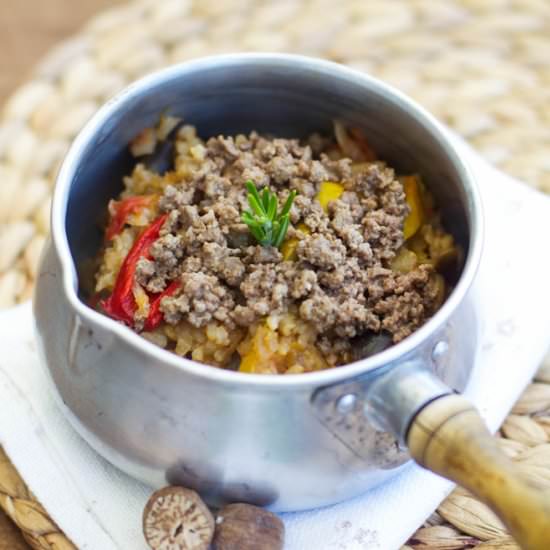 Ratatouille with rice,beef & nutmeg