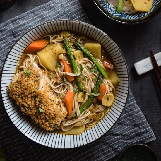 Oven Fried Fish Curry Noodle Soup