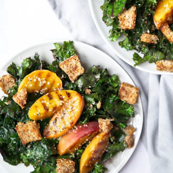 Creamy Kale Salad + Grilled Peaches