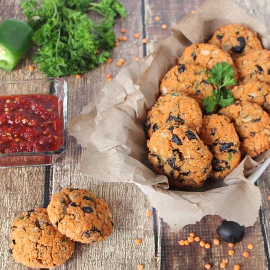 Baked Olive Lentil Fritters