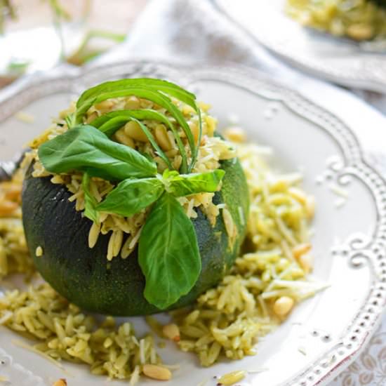 Pesto Orzo Stuffed Squash Bowls