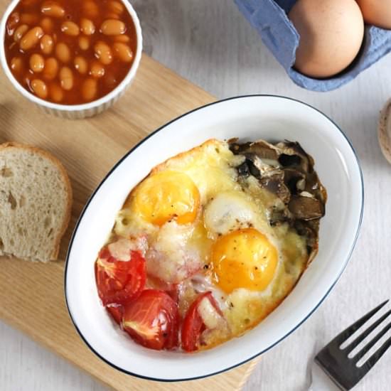 Full English breakfast baked eggs
