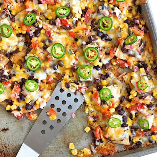 Sheet Pan Chicken Black Bean Nachos