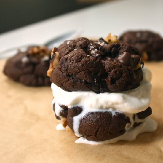 Chocolate cookie ice cream sandwich