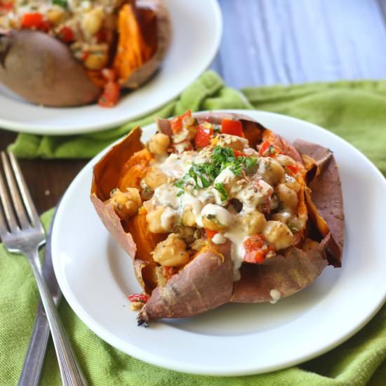 Chickpea Stuffed Sweet Potatoes