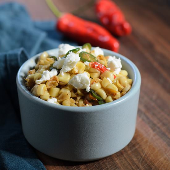 Corn w/ Chili Butter, Peppers, and Feta
