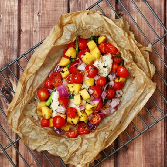 Fish En Papillote with Peach Salsa