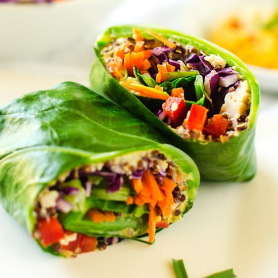 Chicken Quinoa Collard Wraps