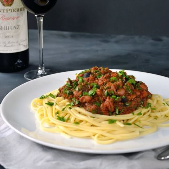 Linguine with Red Wine Bolognese