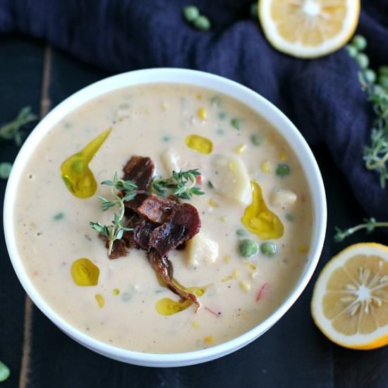 Creamy Salmon Soup with Peas