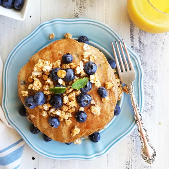 Blueberry Granola Pancakes