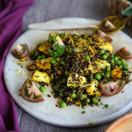 Curried Red Quinoa Salad with Peas