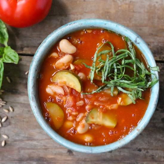 Tomato Soup with Zucchini & Farro