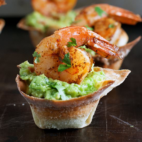 Guacamole Shrimp Wonton Cups