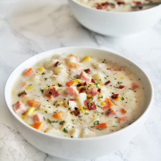 Smoked Ham, Potato and Corn Chowder