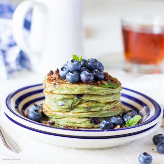 Sweet Blueberry Matcha Pancakes