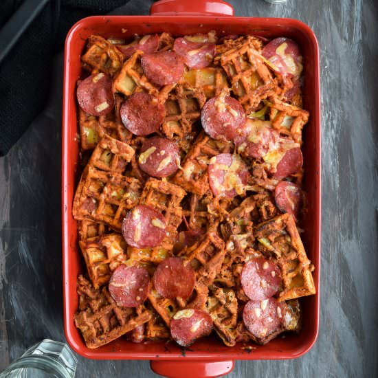 Pepperoni Pizza Waffle Bake