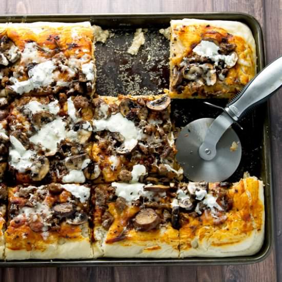 Sausage & Mushroom Focaccia Pizza