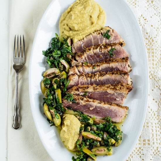 Tuna with Aubergine Hummus