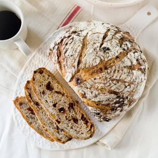 No-Knead Pine Nut Cherry Harvest Bread