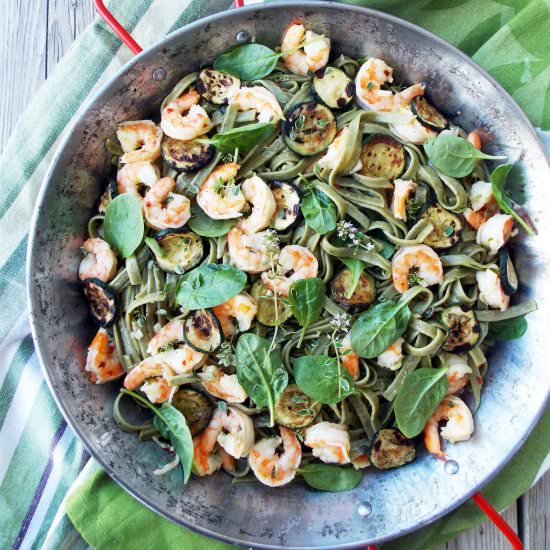 Shrimp, Zucchini, and Spinach Pasta