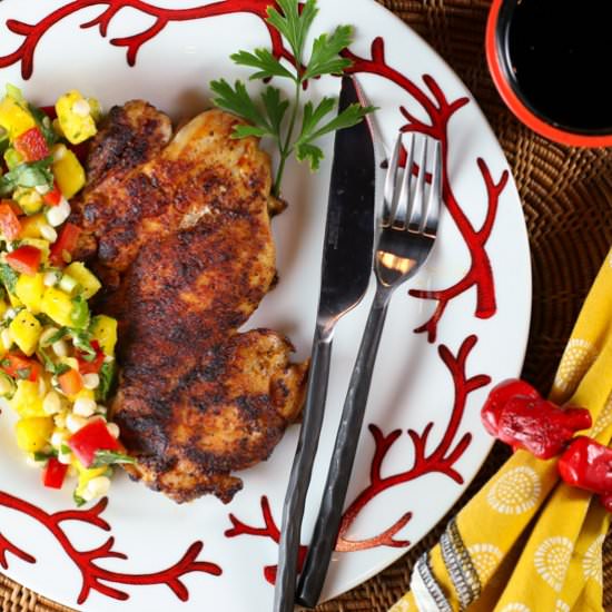 Spicy chicken w/ mango & corn salsa