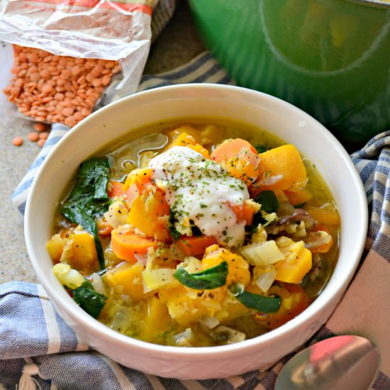 Vegetable Red Lentil Soup w/ Yogurt