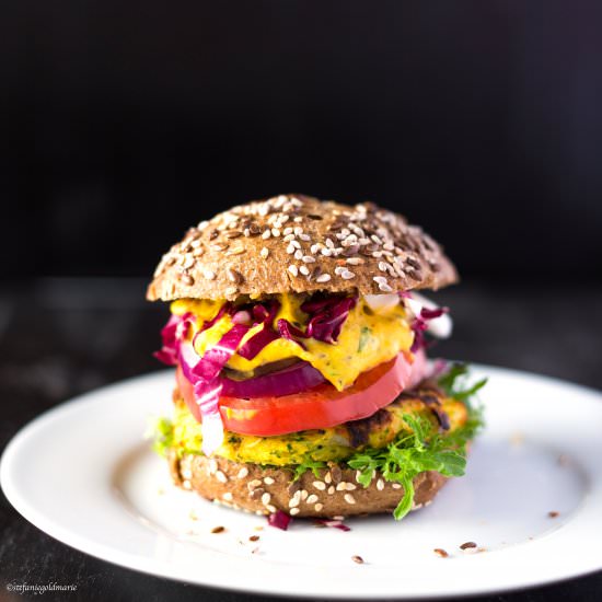 Zucchini Burger with Pumpkin Sauce