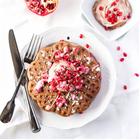 Pomegranate Glazed Cacao Waffles