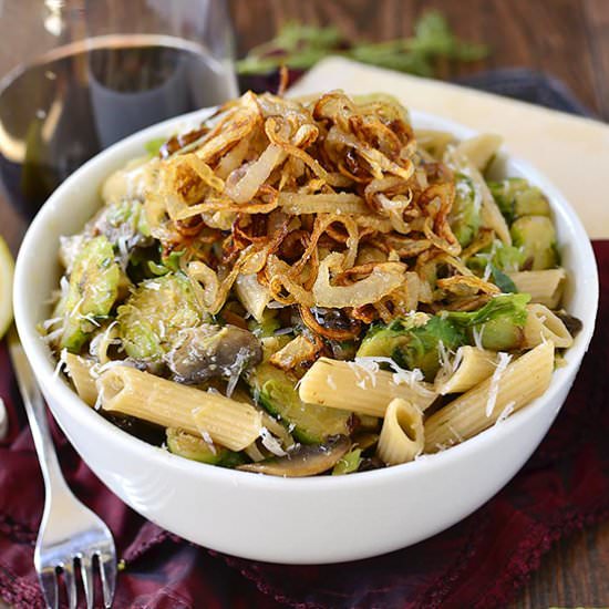 Mushroom and Brussels Sprouts Penne