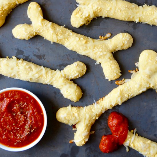 Cheesy Halloween Breadstick Bones
