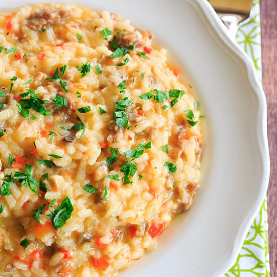 Sausage, Pepper & Mushroom Risotto