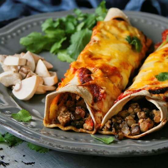 Cheesy Mushroom & Pork Enchiladas