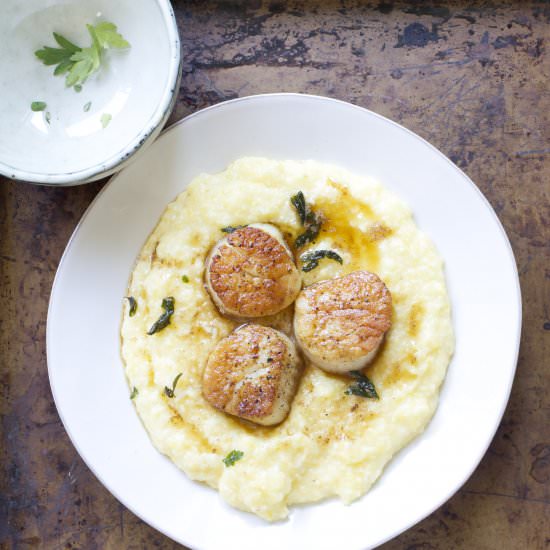 Brown Butter Scallops with Polenta
