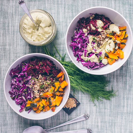 Quinoa Fall Bowl, Tahini Dill Sauce