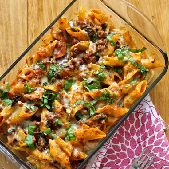 Ground Beef And Spinach Pasta Bake