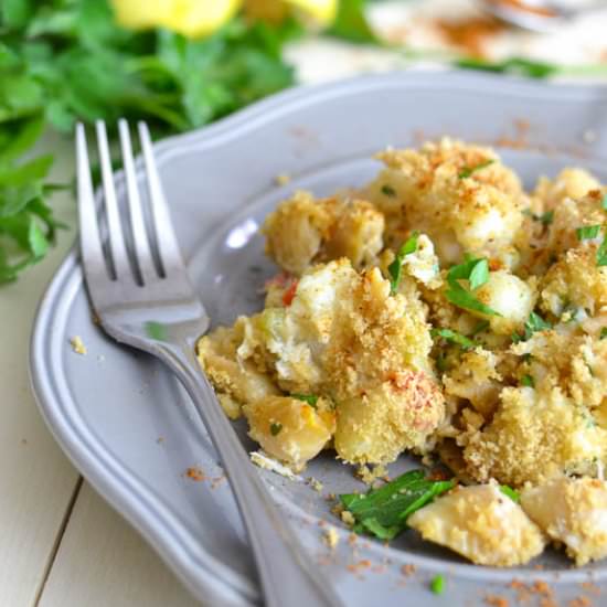 Healthy Crab Cake Mac & Cheese