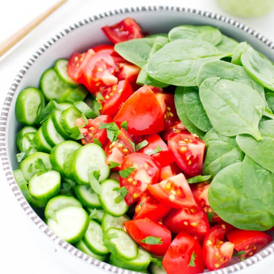 Tomato, Cucumber and Spinach Salad