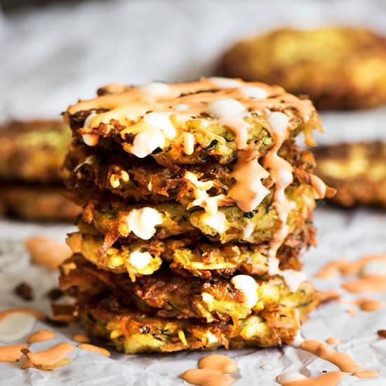 Zucchini Potato Fritters w/ Roasted Mayo