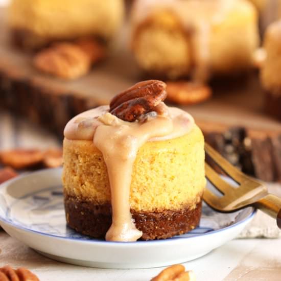 Bourbon Pumpkin Praline Cheesecakes