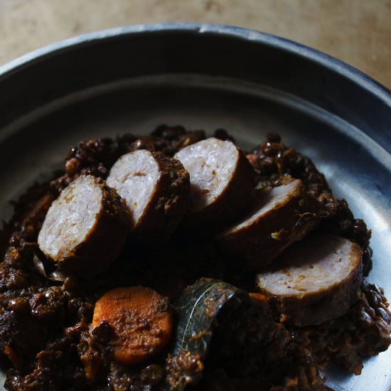 Slow-Cook Lentils, Sausage & Bacon