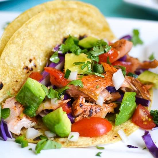 Salmon Tacos w/ Deconstructed Guacamole