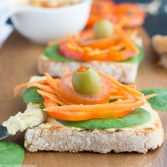 Hummus, Raw Veggies & Olives Toast