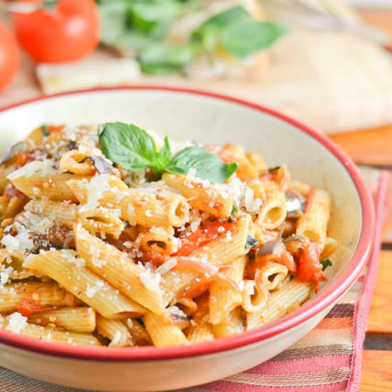 Penne with Eggplant, Tomato & Basil