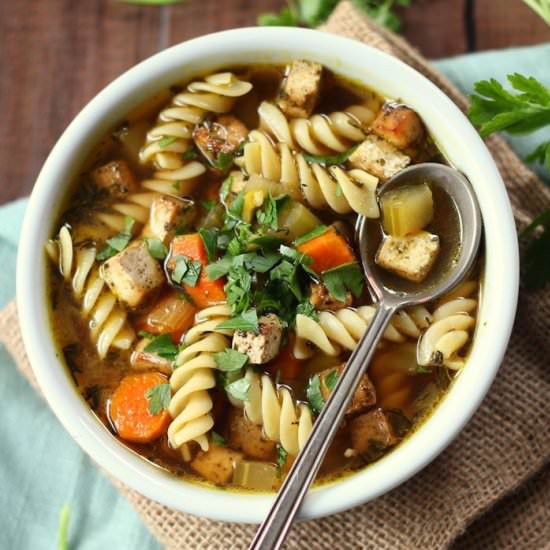 Chickenless Tofu Noodle Soup