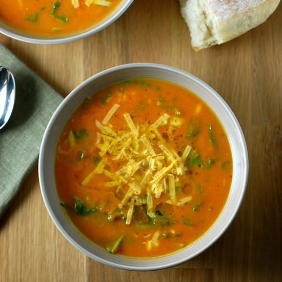 Carrot Cheddar Soup with Kale