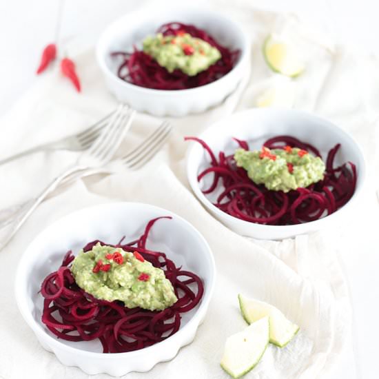 Beetroot Noodles with Avocado